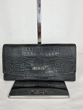 TOUS Dark Green Croc-Embossed Leather Wallet